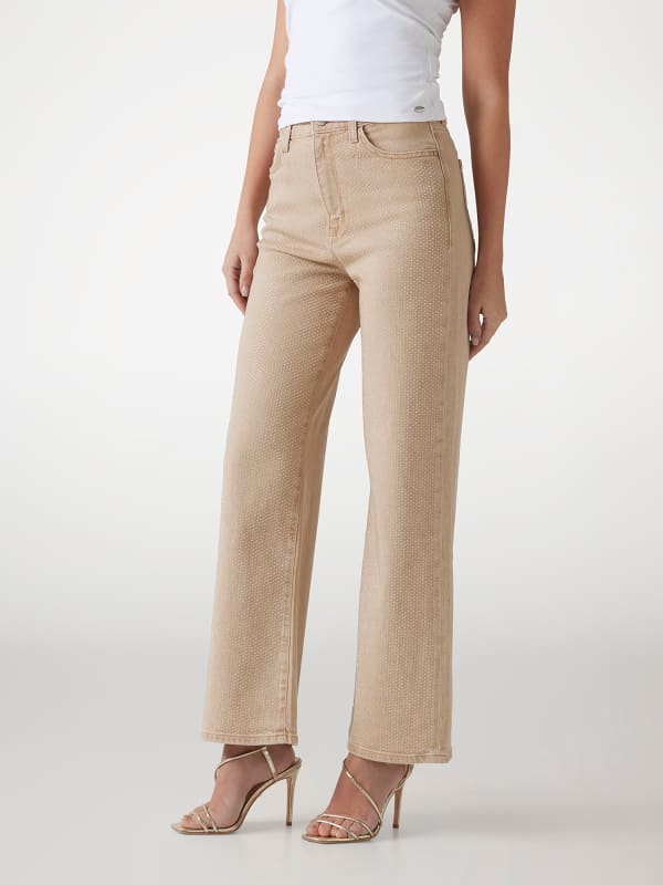 Jeans Mit Weitem Bein Und Strasssteinen