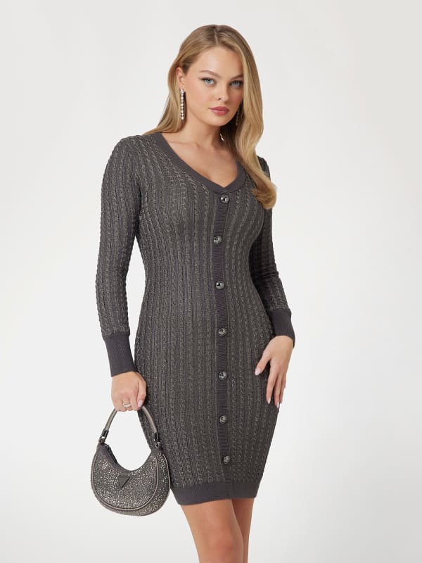 Bodycon-Strickkleid Mit Zopfmuster