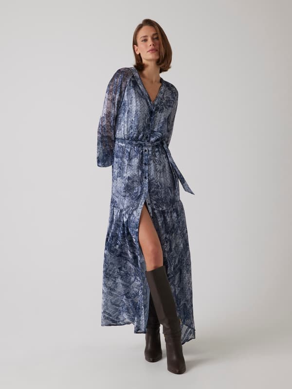 Langes Bedrucktes Georgette-Kleid