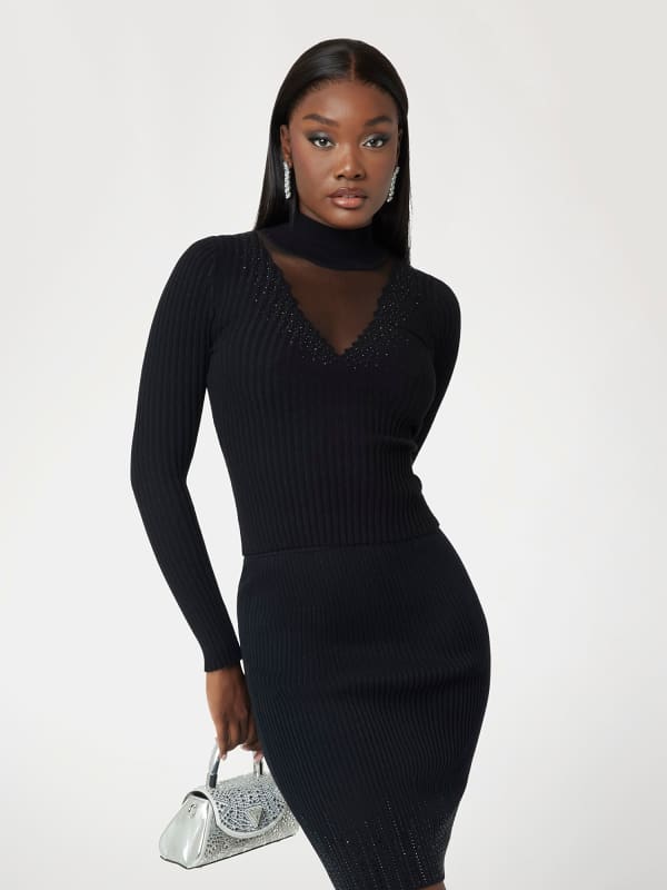 Rippstrickpullover Strass