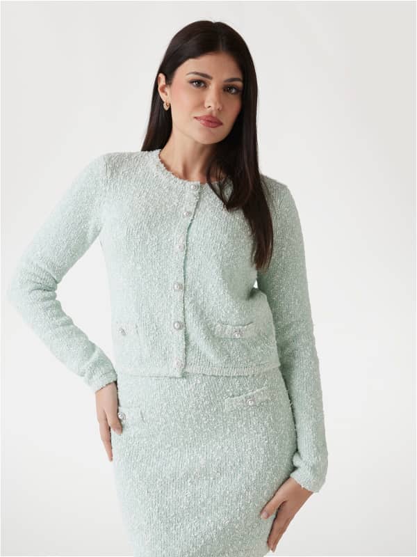 Bouclé-Strickjacke Mélange-Optik