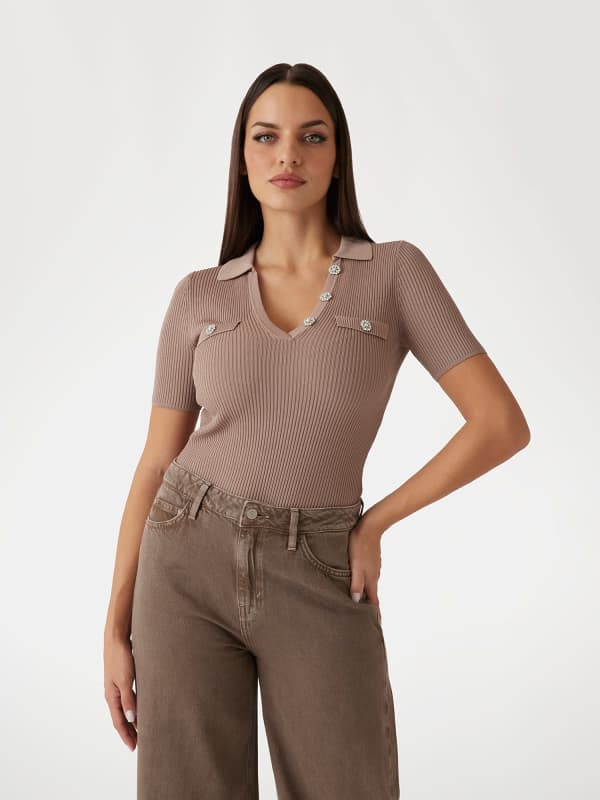 Polo-Rippstrickpullover