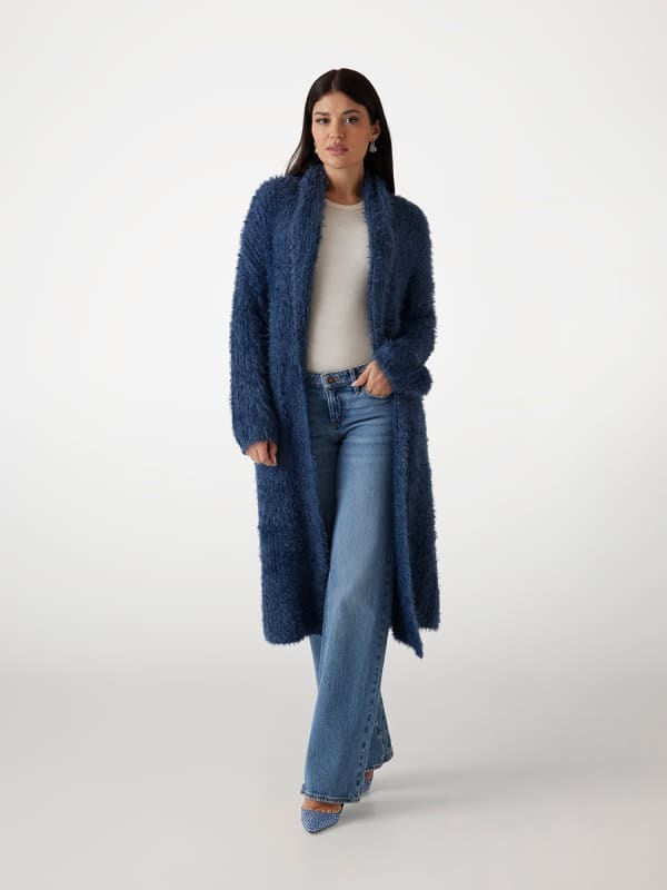 Langer Flauschiger Strick-Cardigan