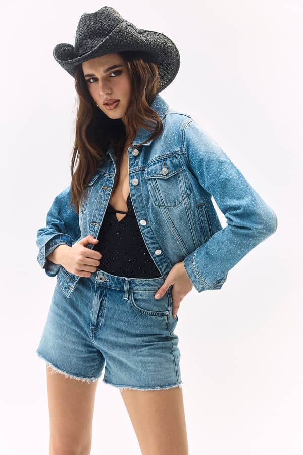  Guess Denim-shorts Mit Strasssteinen 