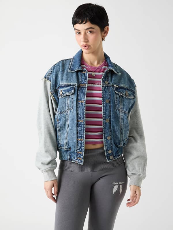Giacca Bomber In Jersey E Denim