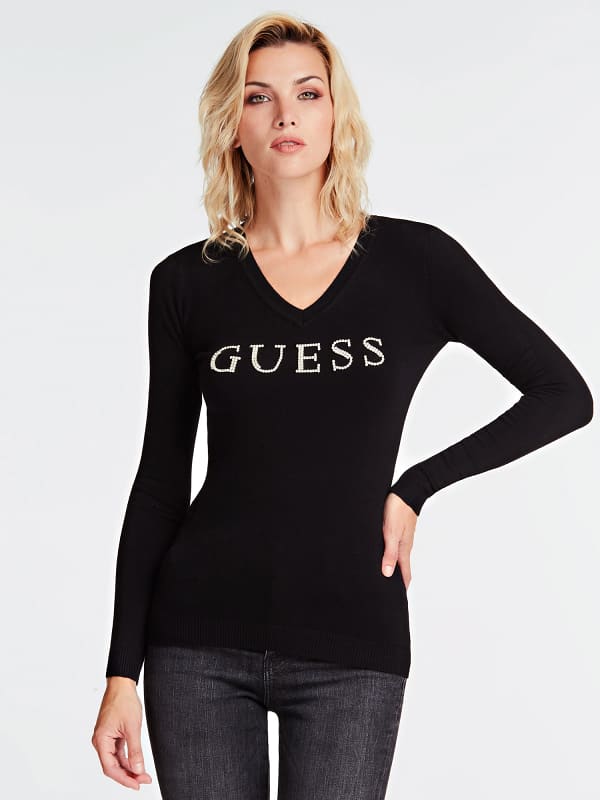 Image of Guess Rhinestone Logo Front Jumper