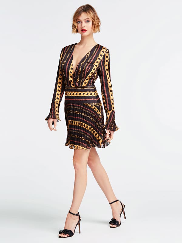 guess jewel printed belted dress