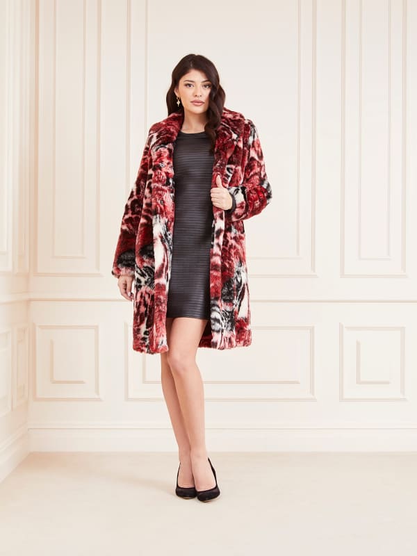 Guess Marciano All Over Print Faux Fur Coat
