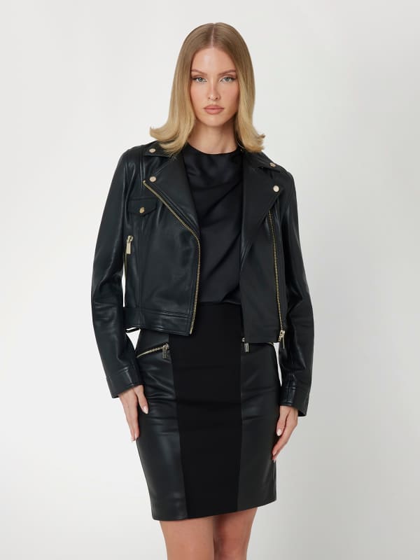 GUESS Blouson De Motard En Cuir Véritable Marciano