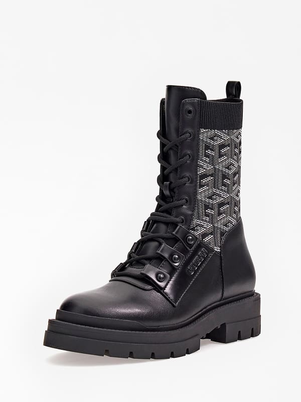 Guess Odalis Combat Boots With G Cube Logo