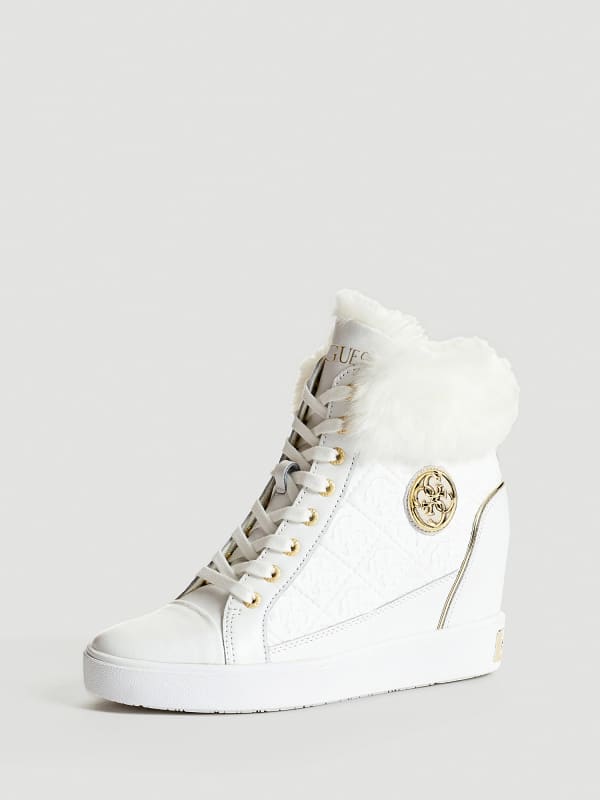 guess white wedge sneakers