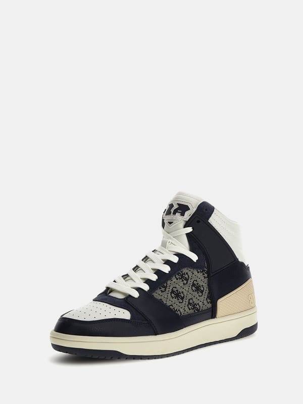 Guess Sava Mid Mixed-Leather High-Top Sneakers