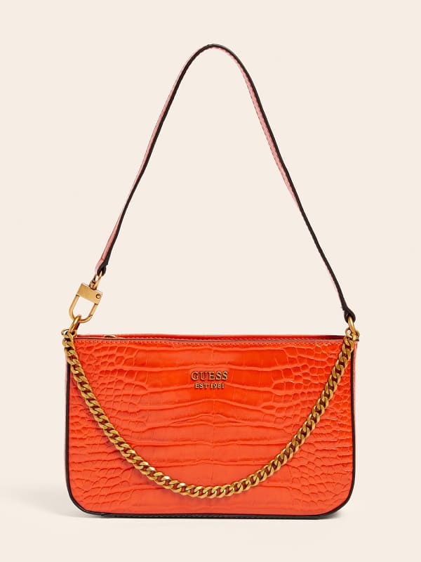 Guess Katey Croc Print Shoulder Bag