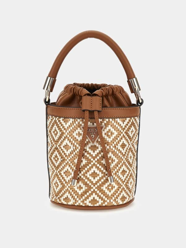 Guess Rianee Raffia Mini Bucket Bag