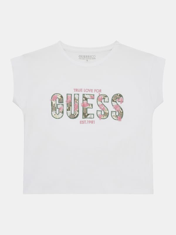 GUESS Stretch T-Shirt Met Borduursel Op De Voorkant