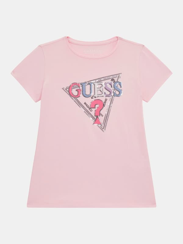 GUESS T-Shirt Stretch Logo Triangulaire À Sequins