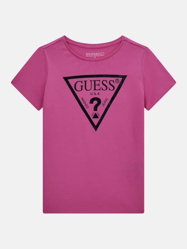 GUESS T-Shirt Logodreieck Metallic-Optik