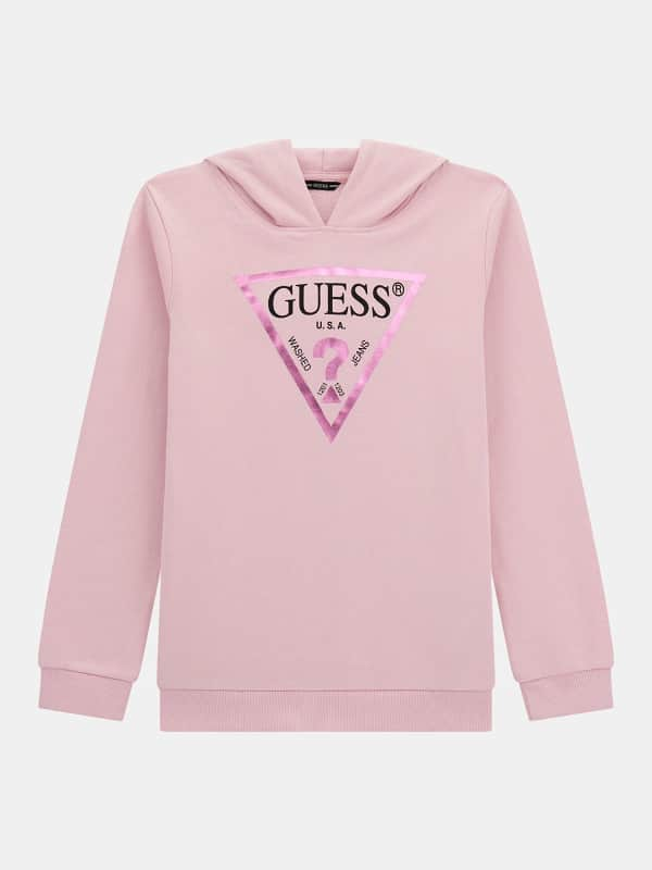 GUESS Kapuzen-Sweatshirt Logodreieck Metallic-Optik