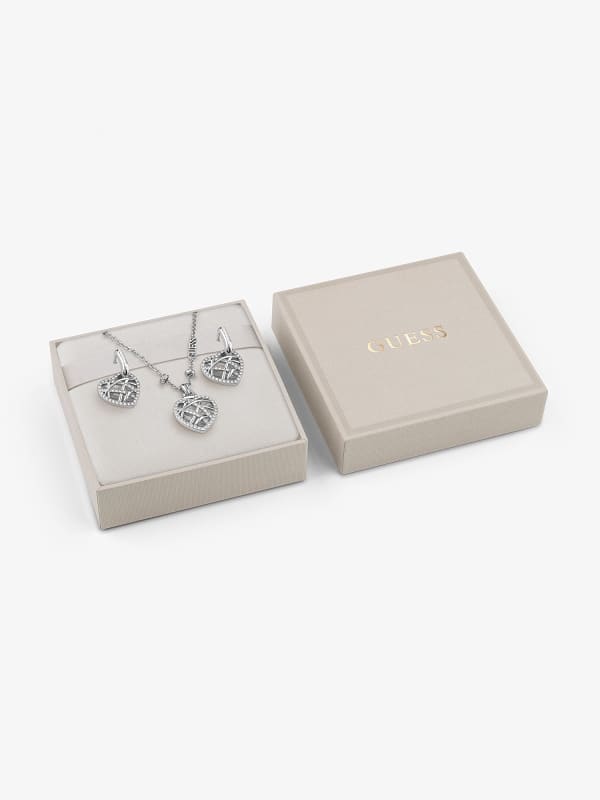 Guess Necklace And Earrings Heart Cage Set