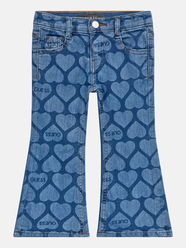 Guess Kids All Over Heart Flare Denim Pant