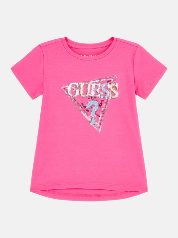 Guess Kids Sequins Triangle Logo Stretch T-Shirt