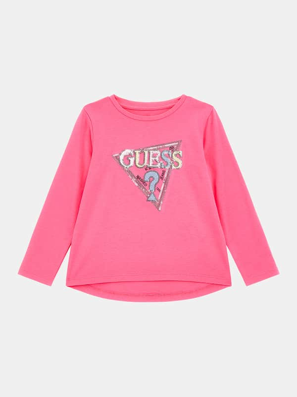 Guess Kids Sequins Triangle Logo Stretch T-Shirt