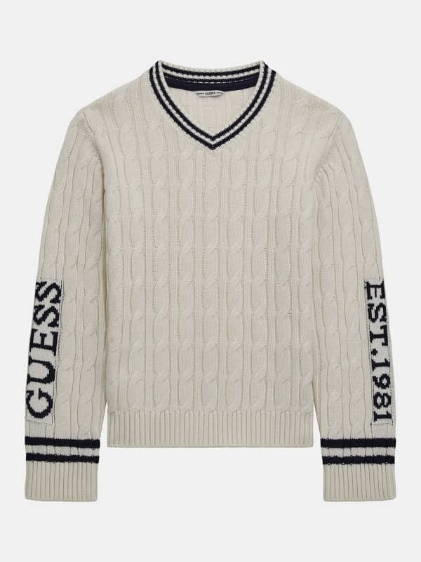 Guess Side Logo Embroidery Braids Sweater