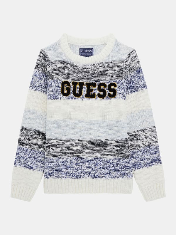 Guess Front Logo Embroidery Striped Sweater