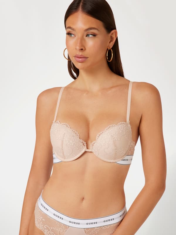 Guess Lace Push Up Bra With Logo Band