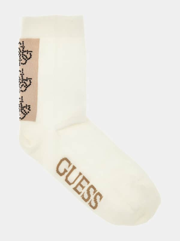 Guess Back Rhinestones Logo Band Socks