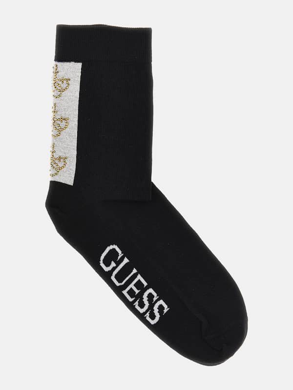 Guess Back Rhinestones Logo Band Socks