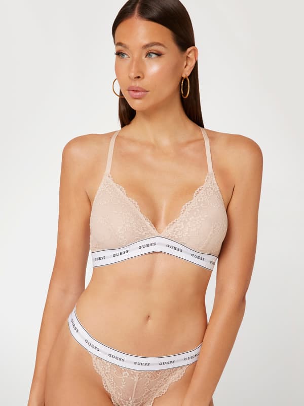 Guess Lace Triangle Bra With Logo Band