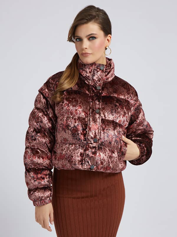 Guess All Over Print Cropped Puffer