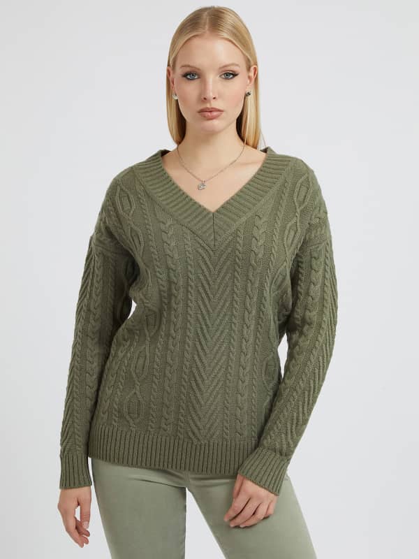 Guess Cable Knit Wool Blend Sweater