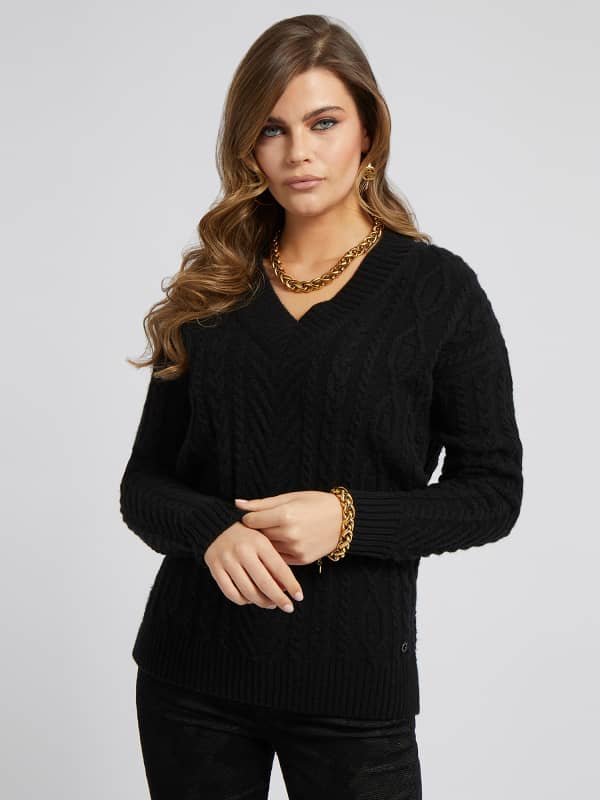 GUESS Pullover Zopfmuster Wollmix