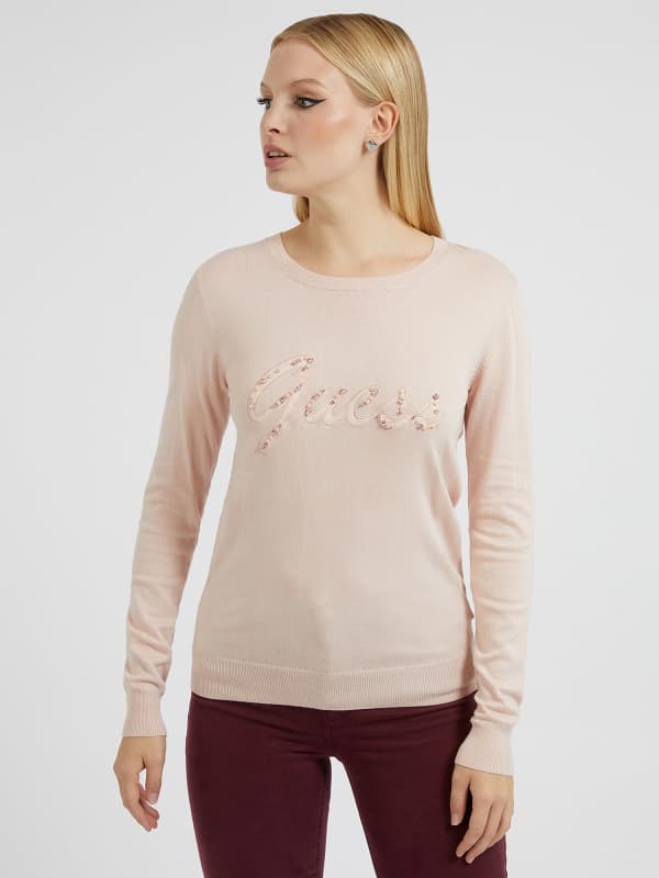 Guess Rhinestones Front Logo Sweater