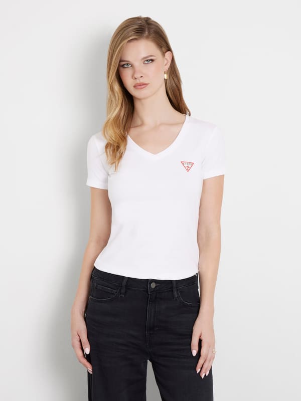 GUESS T-Shirt En Stretch Avec Petit Logo Triangle