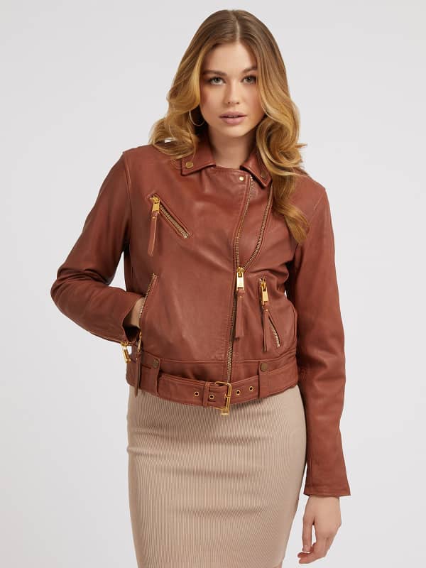 GUESS Veste Biker En Cuir Véritable