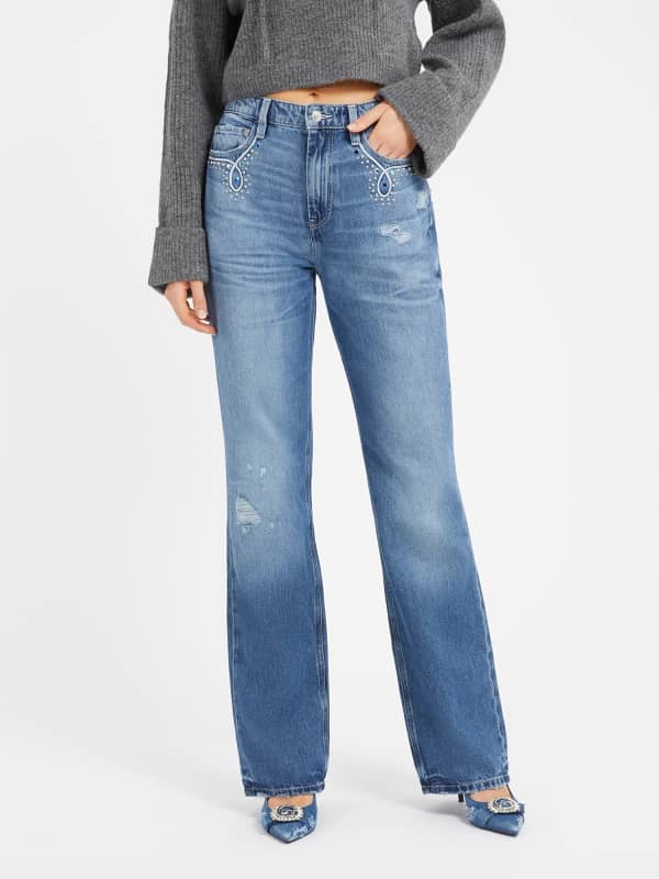 GUESS High Rise Straight Jeans