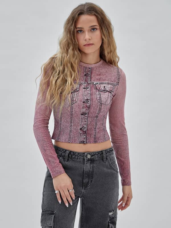 GUESS T-Shirt Cropped Stampa All Over