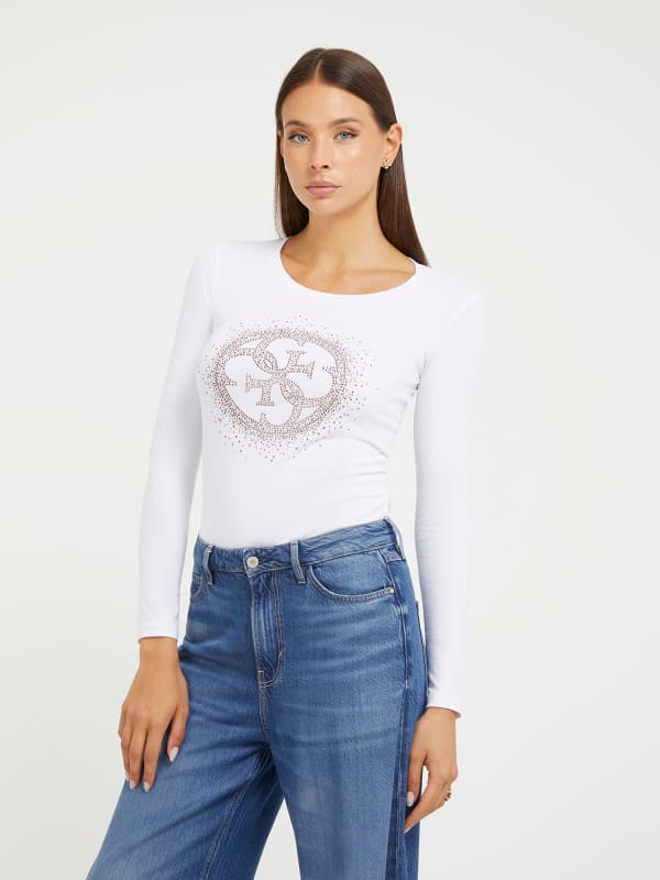 Guess Rhinestones Front Logo Stretch T-Shirt