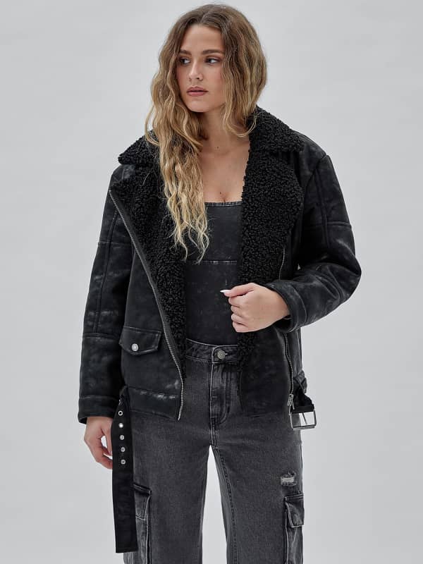 Guess Originals Faux Fur Biker Jacket