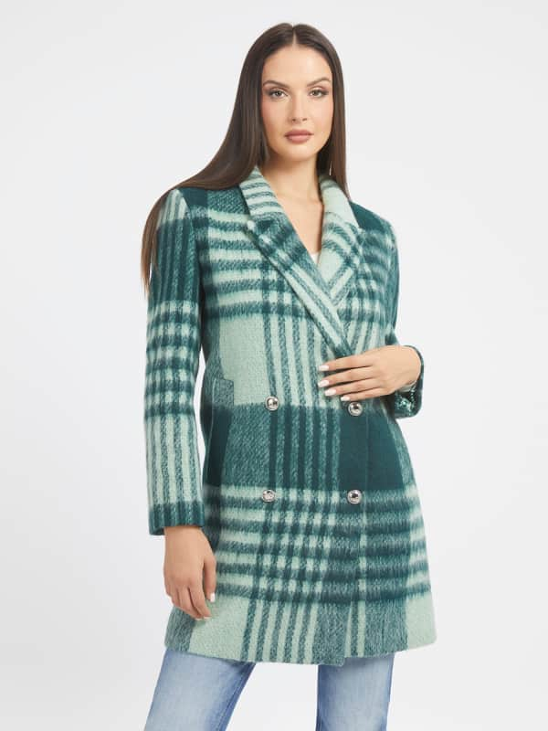 Guess Wool Blend Check Coat