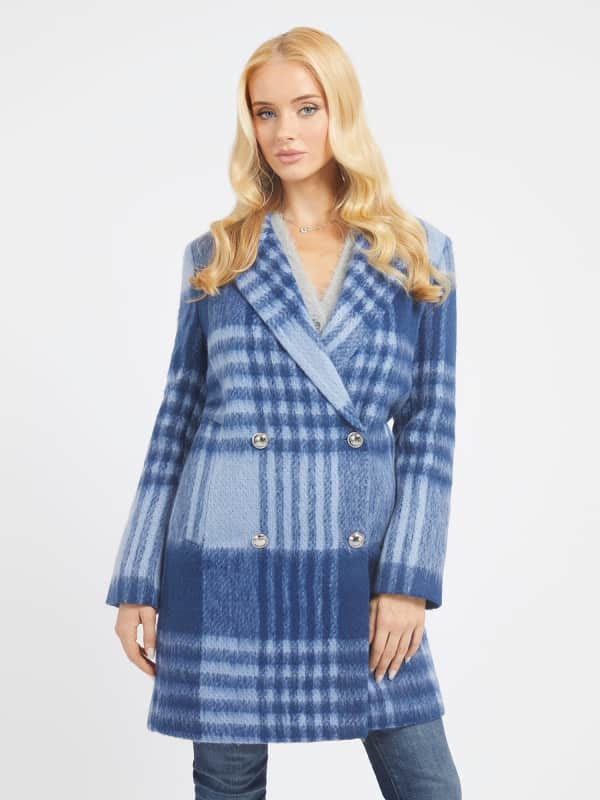 Guess Wool Blend Check Coat