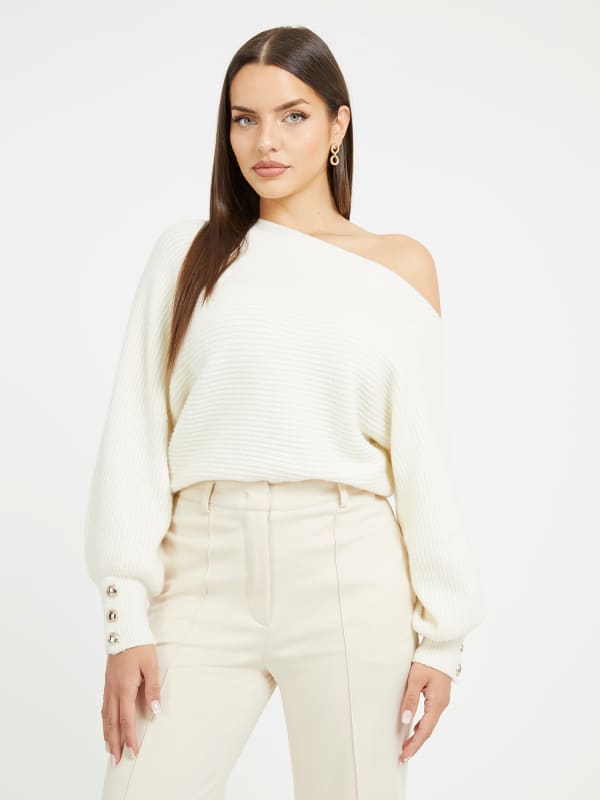 GUESS Off-Shoulder-Pullover Wollmischgewebe