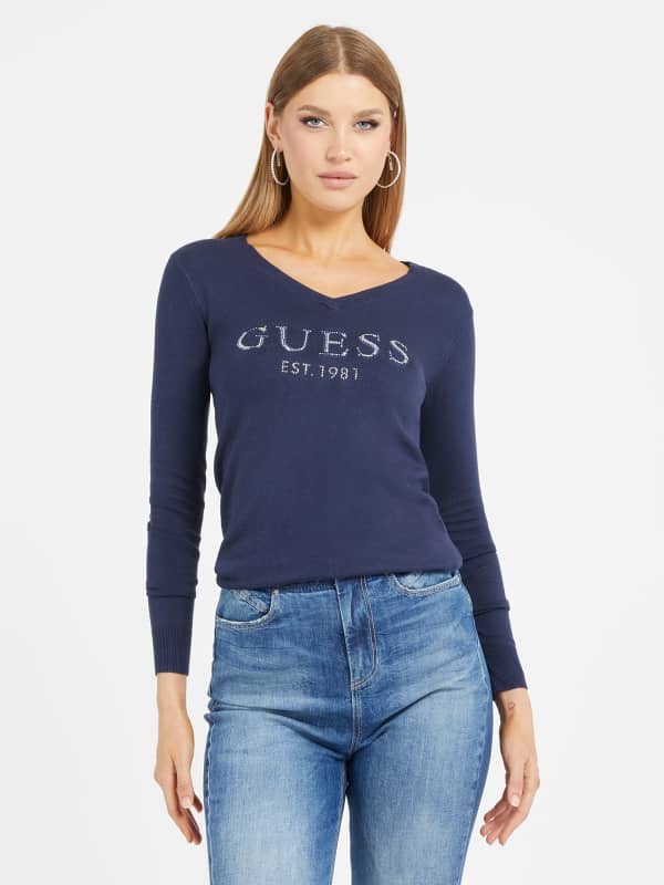 GUESS Sweater Frontlogo Strass