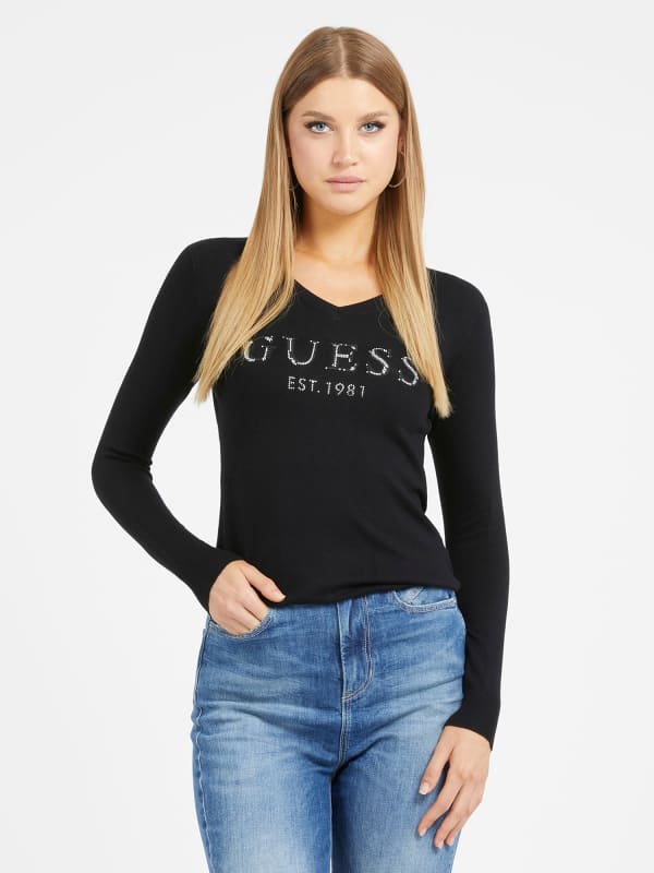 GUESS Sweater Frontlogo Strass