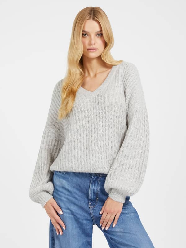 Guess V Neck Wool Blend Sweater