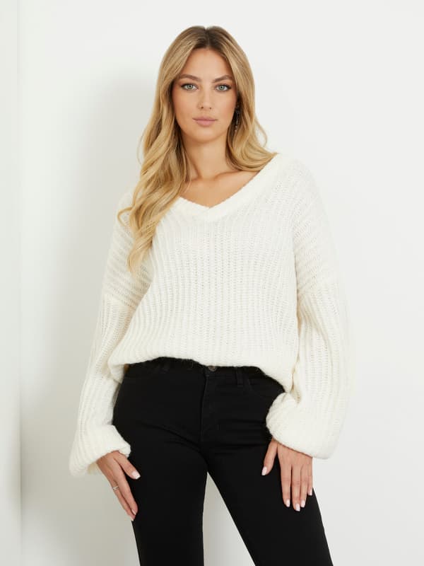 Guess V Neck Wool Blend Sweater