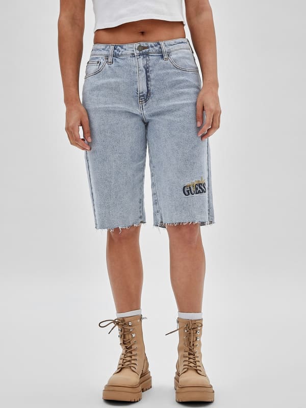 Guess Embroidered Logo Denim Shorts